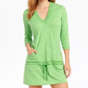 Orage Green Striped Hooded Athleisure Tie Waist Cozy Sporty Dress size Medium